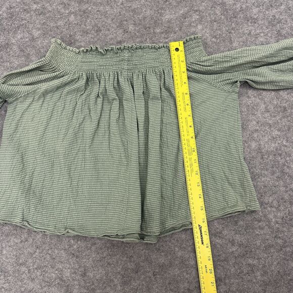Free People Green Off-The-Shoulder Tie Cuffs Ribbed Top Size Medium - Picture 6 of 6